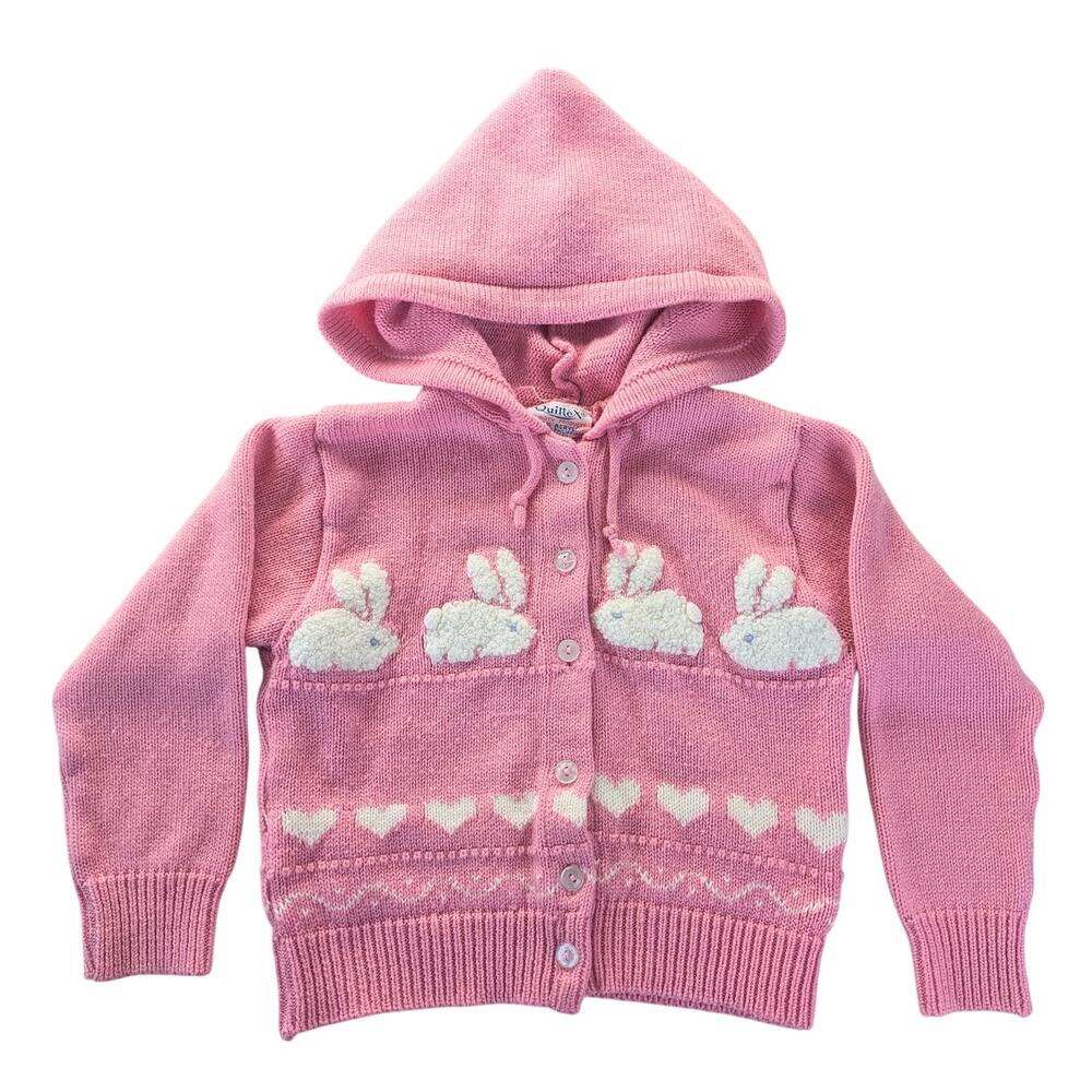 Vintage 90's Quiltex Bunny Rabbit Toddler Sz 3 Knit Sweater Pink Cottagecore
